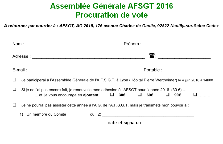 Absent(e) à l’AG ? Envoyez votre procuration de vote ) – AFSGT